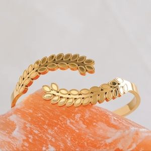 18K Gold Color Leaves Plant Cuff Bracelet